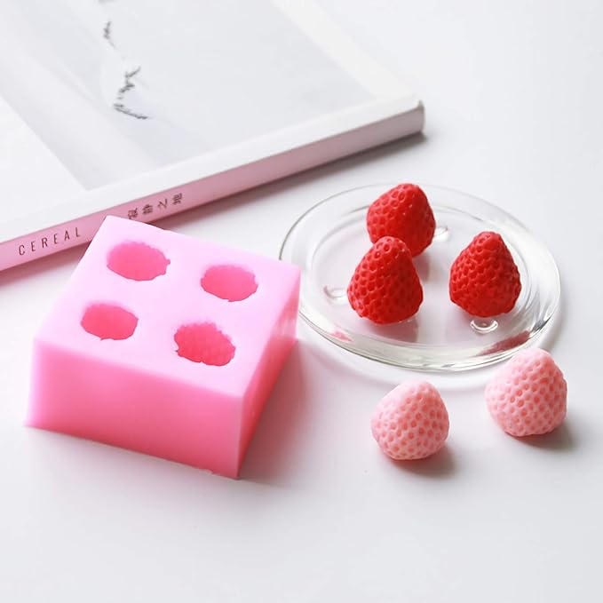 2 Pieces 3D Strawberry Silicone Mold,Food Grade Safety Silicon Materials for Baking Mousse Dessert Molds Ice Cube Jello Cake Chocolate Truffle Mold Pastry Fruit Shape Ice Cream Mould