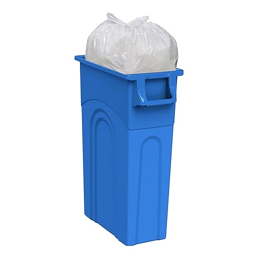 United Solutions Highboy Recycling Container, 23 Gallon, Space Saving Slim Profile and Easy Bag Removal for Indoor or Outdoor use, Recycle Blue, Plastic