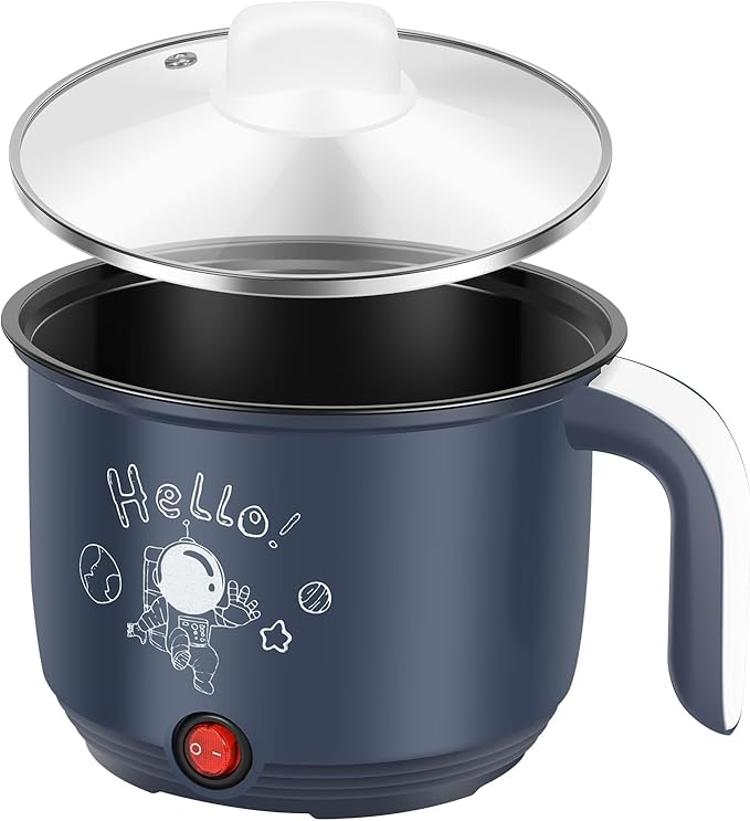 Hot Pot Electric with Steamer, Rapid Noodles Cooker, 55 Oz Stainless Steel Electric Pot for Cooking Dorm, Anti-Dry Burning, Non Stick Portable Electric Pot for Raman Soup Noodles Ect (Single Layer)