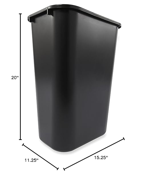 Rubbermaid Commercial Products Deskside Wastebasket/Trash Can, 10.25-Gallon/41-Quart, Black, Plastic, Garbage Can for Home/Office, Fits Under Desk/Sink/Cabinet, Pack of 12