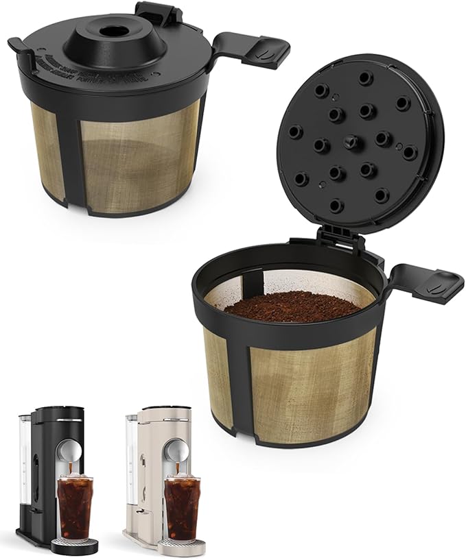 Permanent Coffee Filter for Ninja PB051 / PB040 / PB041ST - Compatible with Ninja Pods & Grounds Coffee Maker - Reusable Gold 304 Stainless Steel Mesh - Eco-Friendly Coffee Pod Accessory (2, Black)