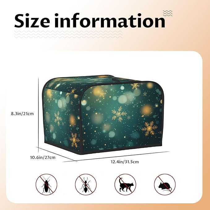 Toaster Cover 4 Slice Snowflake Green Christmas New Year Kitchen Small Appliance Covers with Pockets Dust and Fingerprint Protection