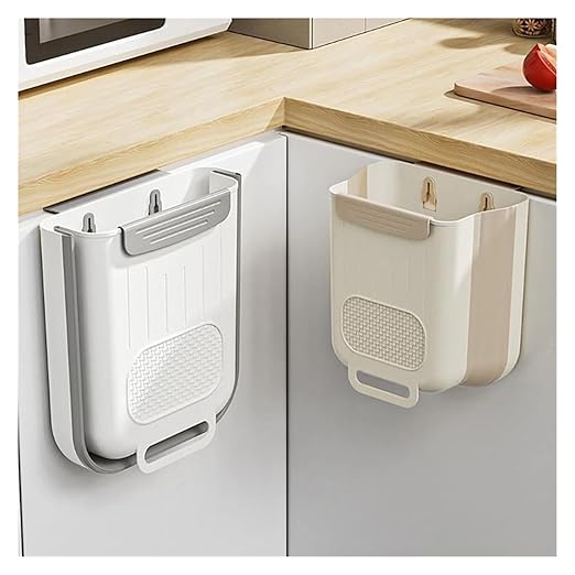 Collapsible Hanging Kitchen Trash Can Kitchen Waste Bin Hanging Countertop Trash Can Wall Mounted Recycling Garbage Basket for Bathroom(S,Gray White)