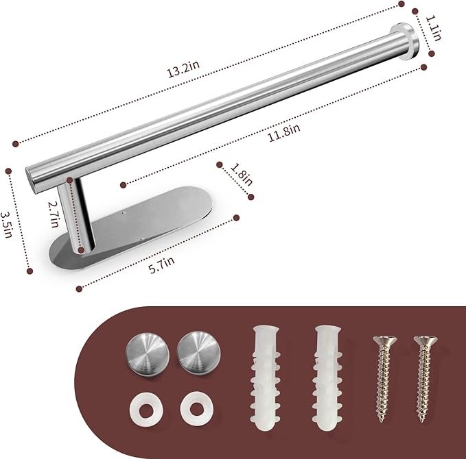 DEKAVA Paper Towel Holder Under Cabinet for Kitchen, Adhesive Paper Towel Holder Wall Mount, SUS304 Stainless Steel 13 inch(2,Silver