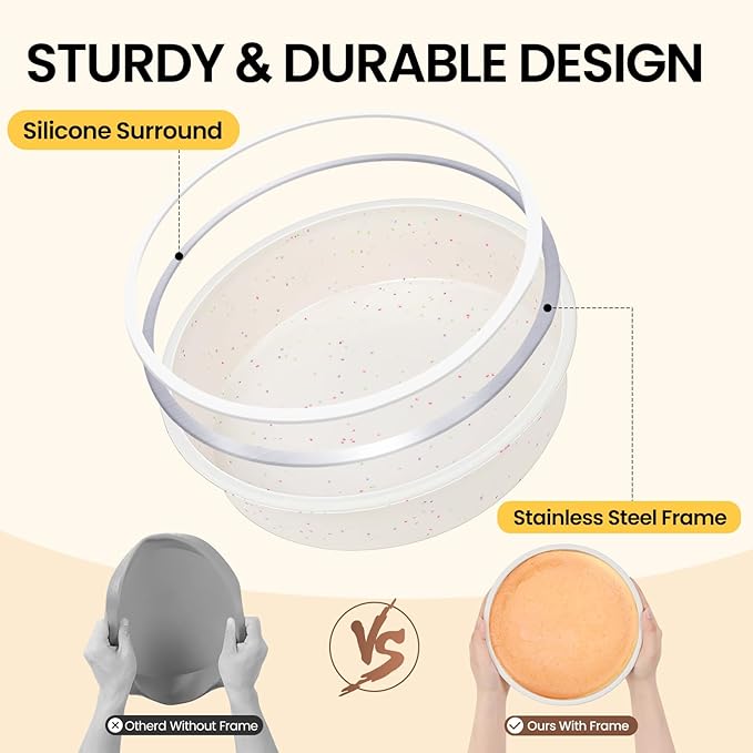 Vinino 10 Inch Silicone Round Cake Pan with Metal Reinforced Frame Set of 3, Nonstick Silicone Springform Pan for Baking Suitable for Making Layers, Cheese & Chocolate Cakes