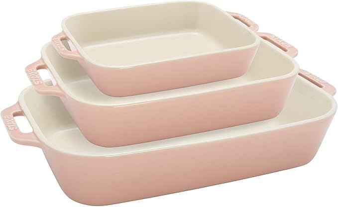 Staub Ceramic 3-pc Rectangular Baking Dish Set - Macaron Pastel Pink
