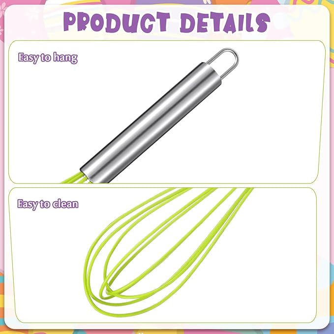 Domensi 24 Pcs 10 Inch Whisks Bulk for Cooking Silicone Whisks Non Scratch Stainless Steel Egg Beater Colorful Coated Metal Heat Resistant Egg Beaters for Mothers Day Party Favor Gift Supplies
