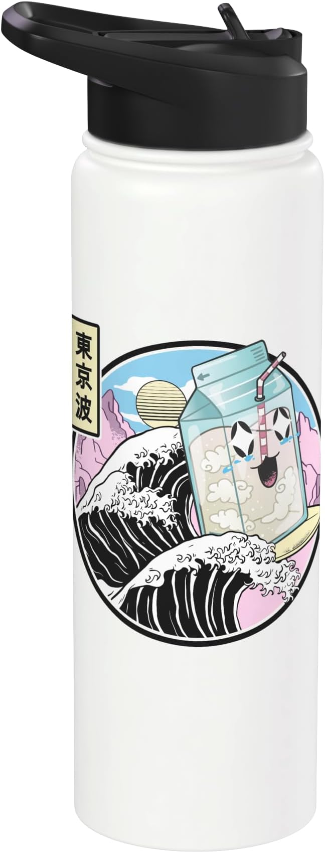 Surfing Milk Carton On Kanagawa Wave Vaporwave Kawaii Anime Stainless Steel Insulated Water Bottle
