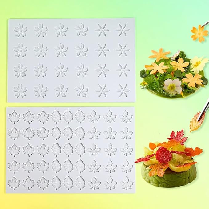 Hollow 3D Leaf Tuille Lace Silicone Cake Moulds, Molds Silicone Baking Fondant Tuile Molds, Polymer Clay Mold for Baking, Clay, Resin, Sugar Craft, Dessert Cake Decoration (3pcs Flower Fondant Mold)
