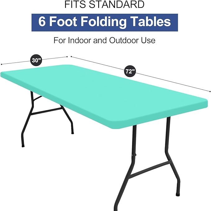 homing Rectangle Table Cloth Cover, Waterproof Polyester Elastic Fitted Tablecloth, Fits for 6 Foot Folding Tables, Washable Table Protector for Picnic, Camping, Outdoor (Aqua, 30" x 72")
