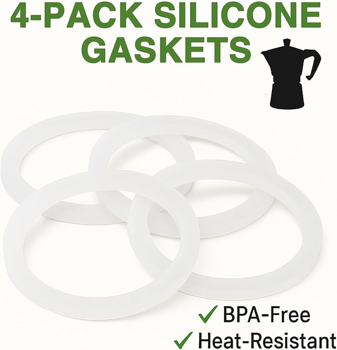 4 Pack Gasket Seal Rings for Bialetti Moka Express Dama 3/4 Cups-Food Grade Silicone Gaskets, Replacement Silicone Sealing Rings-Aluminium Stovetop Coffee Maker Pot Accessories