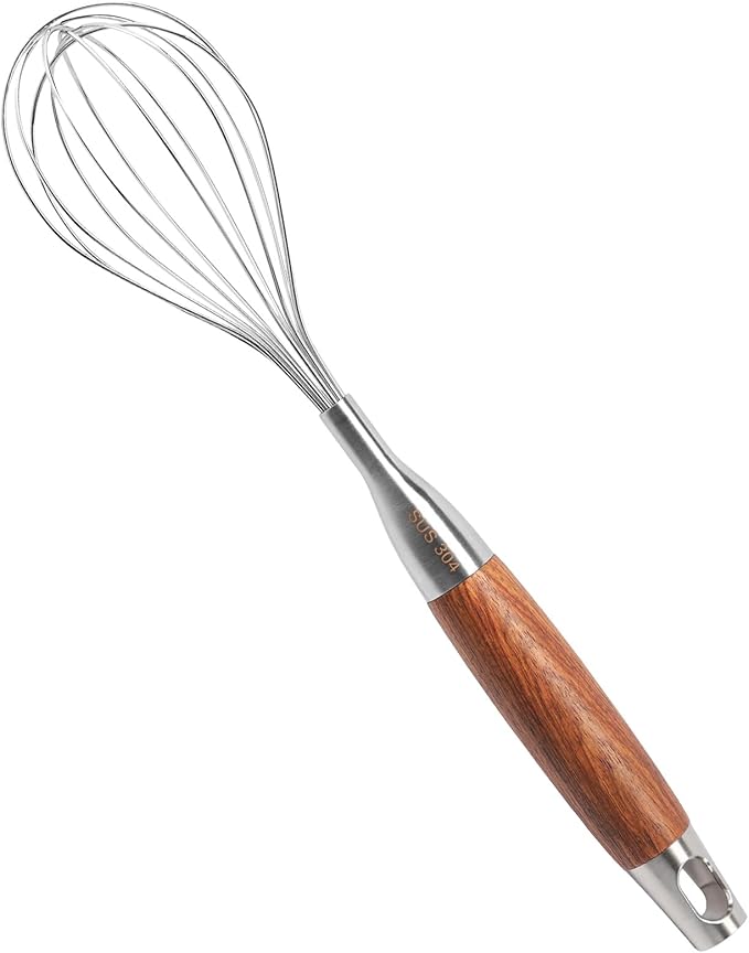 Stainless Steel Whisk Wooden Handle Metal Whisk Balloon Wire Baking Whisks for Cooking Kitchen Whisking Beating Blending 12inch