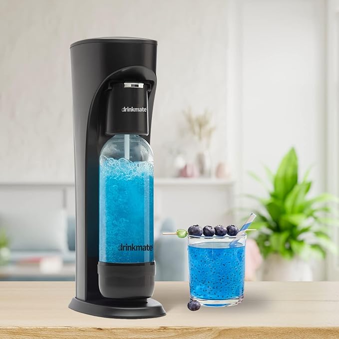 Drinkmate OmniFizz Sparkling Water Maker & Soda Streaming Machine | Carbonates Any Drink | STARTER KIT | Includes One 60L CO2 Cartridge + One BPA-Free Bottle (Matte Black)