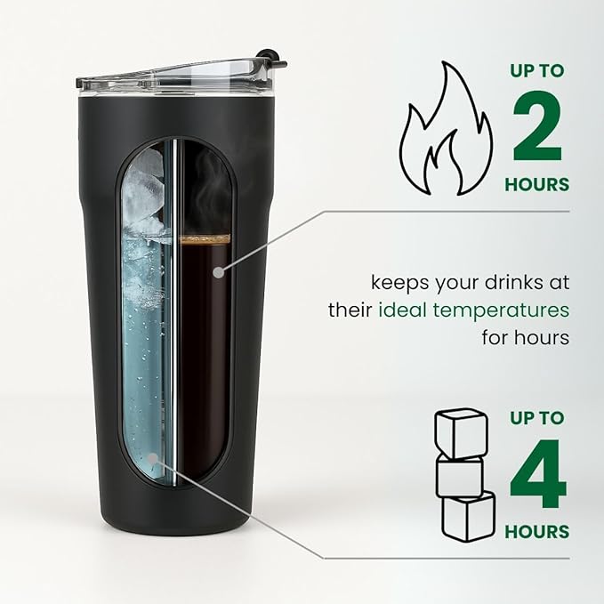 Splitflask 2-in-1 Dual Chamber Tumbler 30oz Hot & Cold Insulated Cup with Straw & Sip Lid, Leak Resistant Stainless Steel Travel Mug for Coffee, Water, Moms, Gym, Work, Car Cup Holder BPA-Free