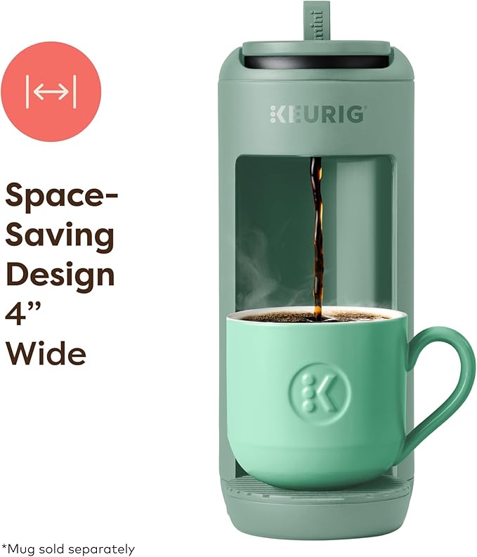Keurig K-Mini Mate Single Serve K-Cup Pod Coffee Maker, Brews Up to 12 oz Cup, Compact Portable Coffee Machine for Small Spaces, Great for Dorms & Offices, Glamping Green
