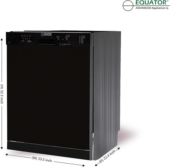 Equator24" Built in Dishwasher 14 Place Setting Wine Rack 8 Wash FAST 50 Delay1/2Load 110V E-Star ADA in Black