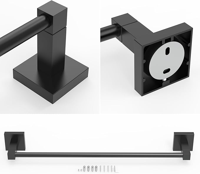 RUACQ Black Towel Bar 18 inch, 304 Stainless Steel Towel Racks for Bathroom Wall Mounted, Heavy Duty Bath Towel Rod with Square Base(Matte Black)