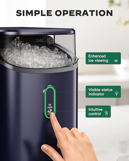 Silonn Nugget Ice Maker Countertop, Pebble Ice Maker with Soft Chewable Ice, One-Click Operation Ice Machine with Self-Cleaning, 33lbs/24H for Home,Kitchen,Office