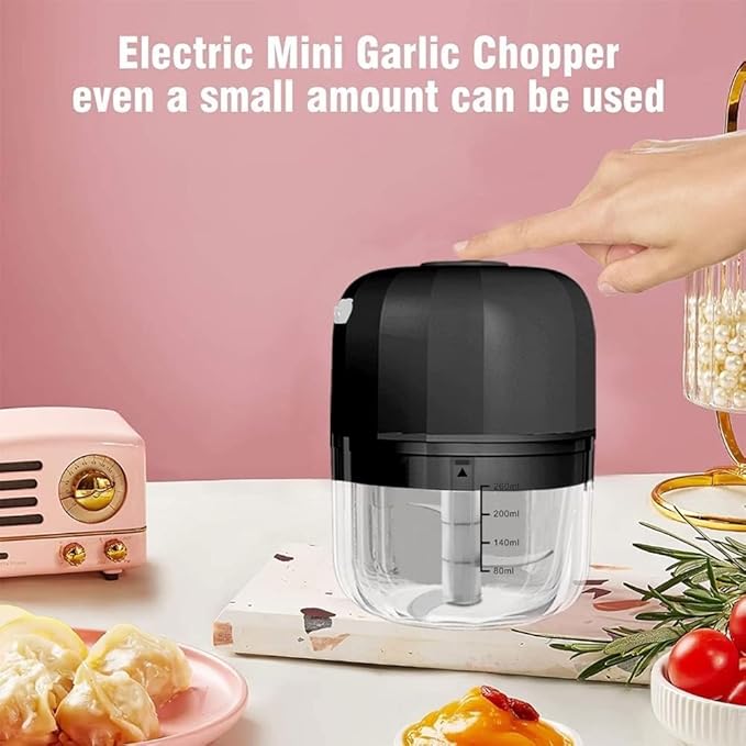 Electric Garlic Chopper, 250ML Rechargeable Portable and Cordless Mini Food Processor with Stainless Steel Blade, Electric Garlic Chopper Vegetable Chopper Blender for Nuts Chili Onion Minced (Gray :