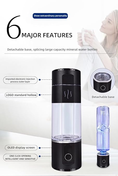 Hydrogen Rich Water Bottle Generator Max Concentration Molecular Up to 5000PPB Portable Hydrogen Water Maker Machine | PEM Membrane & SPE Technology Ionizer Type-C Recharge New (Black)