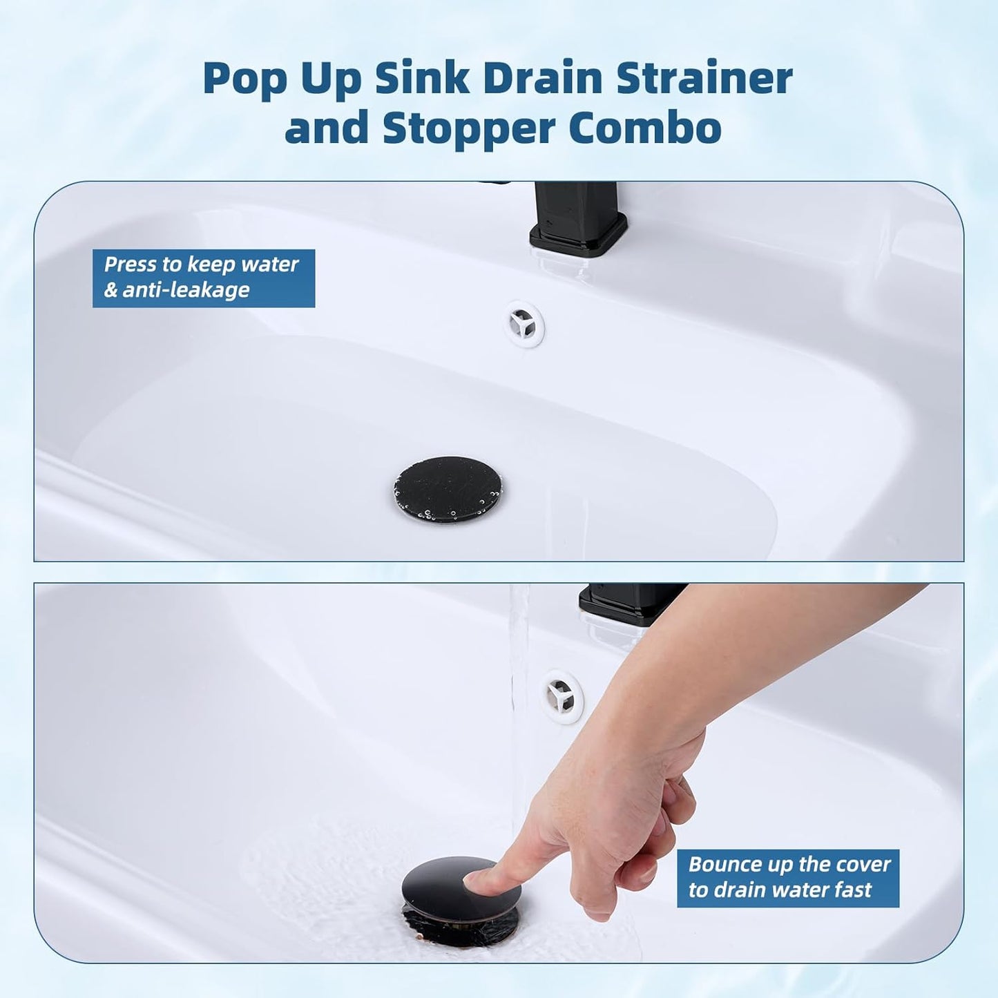 Hibbent Upgraded 3 in 1 Bathroom Sink Drain Strainer, Pop Up Sink Stopper with Big Push Cap, Anti-Clogging Metal Filter Basket,Sink Plug with Hair Catcher for 1.1''~2.36'' Basin, Oil-Rubbed Bronze