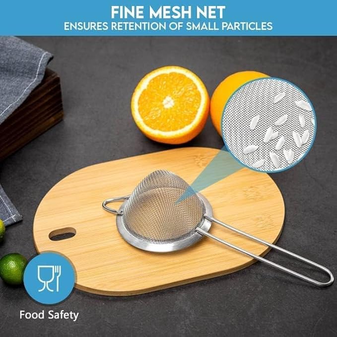 ELEEN Stainless Steel Strainer | Set of 3 Kitchen Strainers Available Sizes (S,M,L) | Perfect Strainers for Kitchen Use (Silver 8 CM)