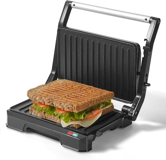 UVFAST Small Panini Press Grill Sandwich Maker, Electric 3 in 1 Panini Sandwich Maker Grill, Open 180 Degrees for grill indoor, Perfect for Grilling Steaks, Burger, Sandwich, Non-stick Pan, Black