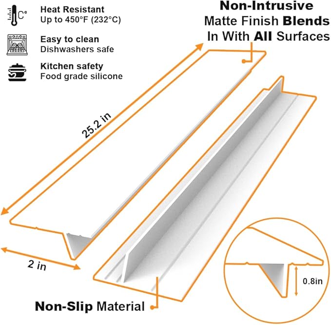 KindGa Foldable Stove Gap Filler Kitchen Counter Range Guards 25inch,Silicone Stove Gap Covers Electric Stoves Gap Filler Oven Side Sealing Strip Between Countertop and Stovetop Pack 2 (White)