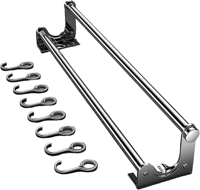Kitchen Utensil Hanger, Adhesive Kitchen Utensil Rack Holder Wall Mount, 304 Stainless Steel Pots and Pans Hanging Rack with 8 Sliding Hooks, Space Saving and No Drilling, Gray