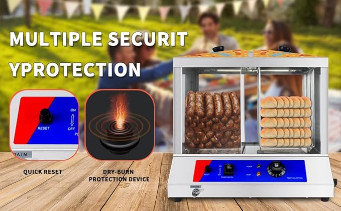 Hot Dog Steamer 36L Hot Dogs Buns Steamer for 100 Hot Dogs & 50 Electric Bun Warmer Cooker with Thickened Tempered Glass Stainless Steel
