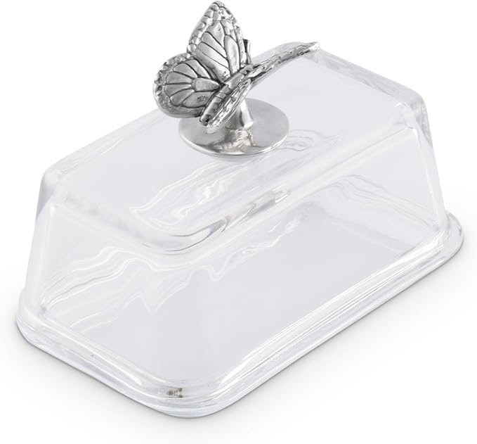 Arthur Court Glass Butter Dish with Lid Butterfly Knob | Classic 2-Piece Design Covered Butter Keeper | Covers and Holds a Standard Stick of Butter | Farmhouse Spring Décor