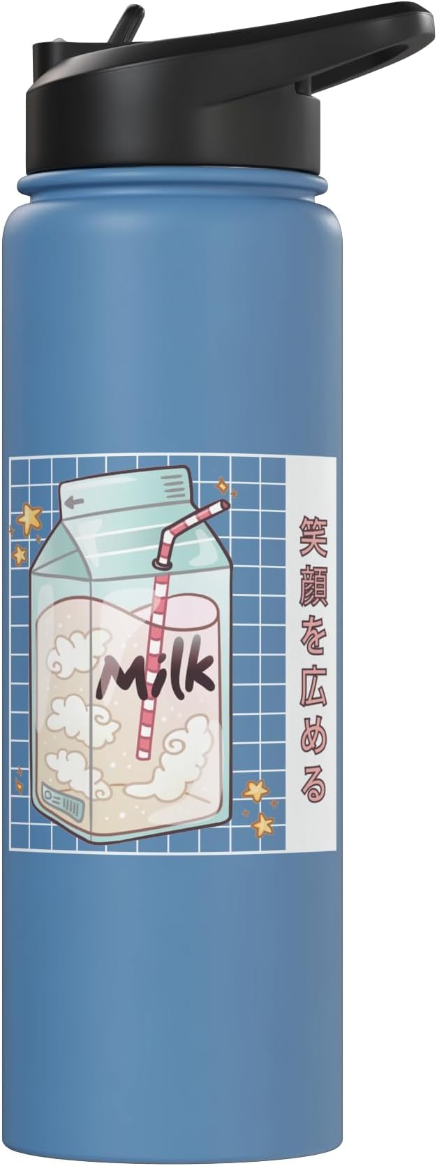 Japanese Kawaii Strawberry Milk Carton Vaporwave Grid Stainless Steel Insulated Water Bottle