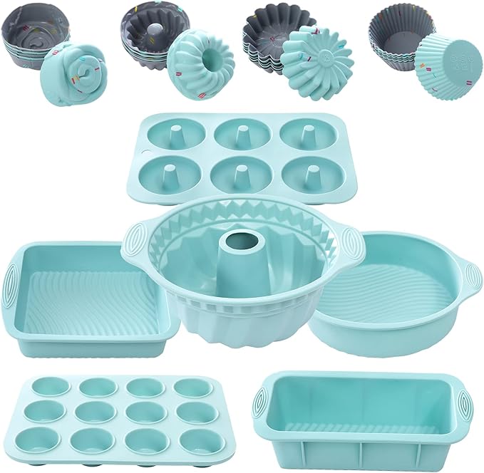 30pcs Nonstick Silicone Bakeware Set With Baking Pan, Cake Molds, Baking Sheet, Donut Pan, Silicone Muffin Pan,Cake Pan, And 24 Pack Silicone Cupcake Mold Baking Cups