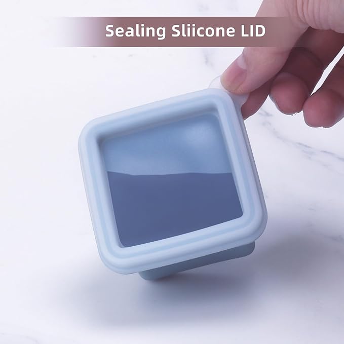 1/2 Cup Silicone Freezer Tray With Lid - Silicone Freezer Molds 8-Pack For meal prep & freezing of various sauces and other dishes, makes 8 perfect 1/2 cup portions cubes (Blue 8 Pack)