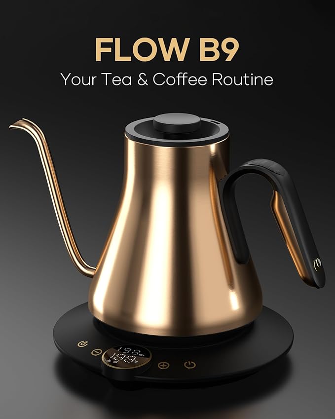 Cocinare Barista Collection Gooseneck Electric Kettle for Pour Over Coffee & Tea, ±1°F Temperature Control, 1500W Fast Heating, Keep Warm, Brew Timer, Stainless Steel Interior, 0.9L (Gustav Gold)