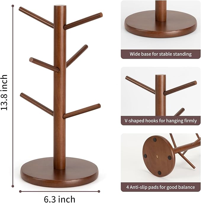 MyLifeUNIT Mug Holder Tree, Coffee Cup Holder with 6 Hooks (Brown)