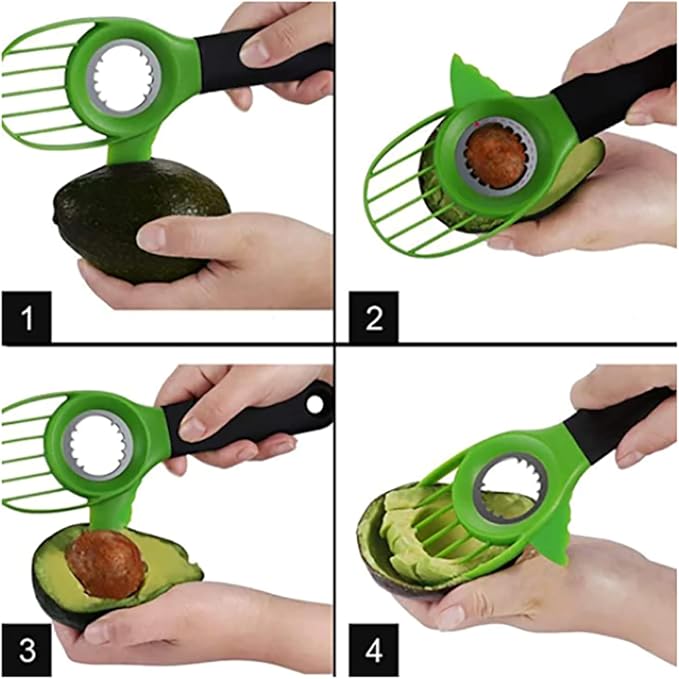 3-in-1 Avocado Slicer Tool - Avocado Cutter, Corer, Peeler & Knife with Stainless Steel Digger | Kitchen Gadget for Avocado & Fruits