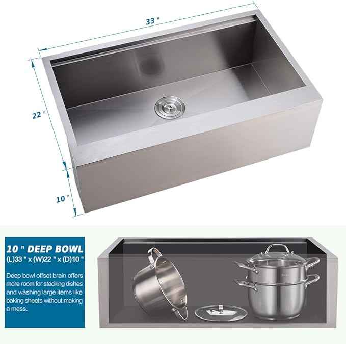 33 Inch Farmhouse Sink Workstation -VOKIM 33X22 inch Farm sink Stainless Steel 16 Gauge Ledge Workstation Flat Apron-front Single Bowl Farm Kitchen Sink