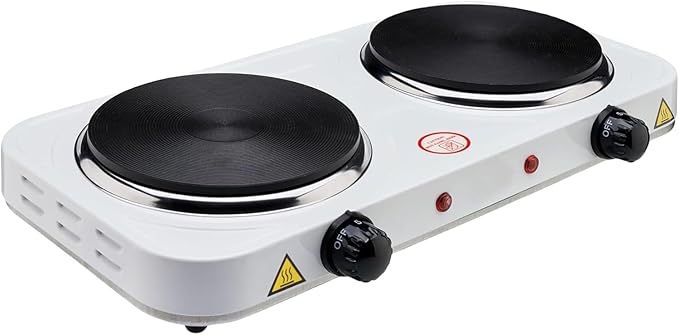 2200W Electric Hot Plate, Electric Cooktop with 2 Burner, Cast Iron Portable Burner Stove, Portable Electric Countertop Burner, Compact Double Burners for Cooking(white)