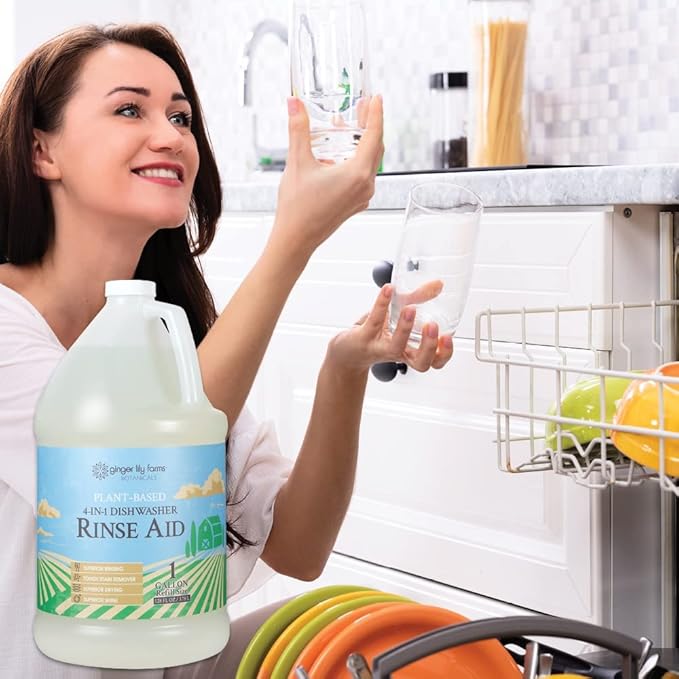 Ginger Lily Farms Botanicals Plant-Based 4-In-1 Dishwasher Rinse Aid, 100% Vegan & Cruelty-Free, Fragrance Free, 1 Gallon (Pack of 4)