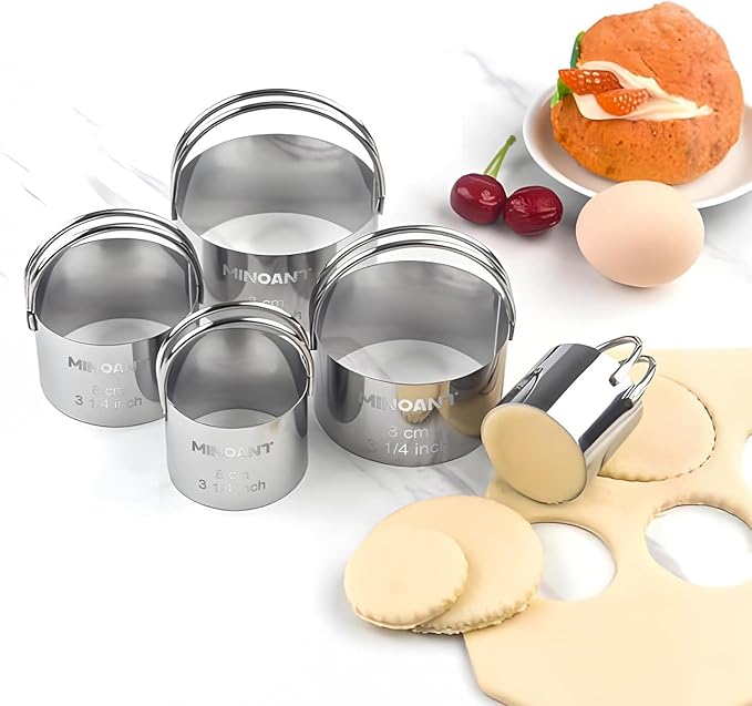 Round Cookie Cutters with Handle - Donut Hole Cookie Biscuit Cutter Set(5 Pieces/Set), Stainless Steel Circle Cutters Donut Cutter Mold Tool with Ring for Baking, Biscuits, Cakes, Sandwiches