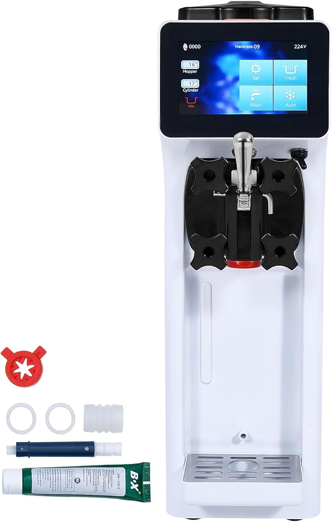 VEVOR Commercial Ice Cream Machine, 1000W Single Flavor Soft Serve Ice Cream Maker, 10.6 QT/H Yield, 4L Hopper & 1.6L Cylinder, Touch Screen, Auto Clean & Pre-Cooling, Countertop Restaurant Snack Bar