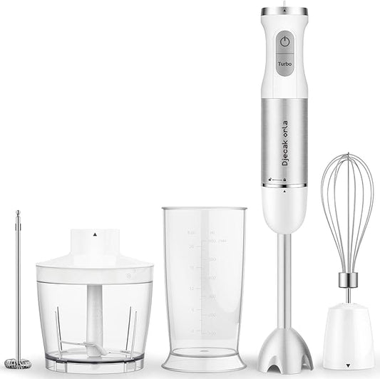 Upgraded 1100W 5-in-1 Immersion Hand Blender – 30 Speed Settings, Up to 15,500 RPM, Handheld with Milk Frother & Food Processor, White