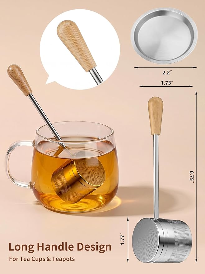 HOUSE AGAIN Tea Infuser for Loose Tea, 2-in-1 Tea Scoop Infuser Extra Fine Mesh Tea Strainers for Loose Tea, 304 Stainless Steel Loose Leaf Steeper, Tea Ball Filter with Handle for Spices, S