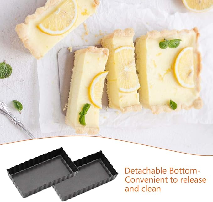 Mini Tart Pan Set of 6 Rectangular Non-Stick 4 Inch Quiche Pan Loose Removable Bottom Tart Pan for Pies, Quiche Bakeware, Cheese Cakes, Desserts