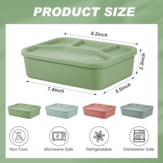 Ziliny 4 Pcs Silicone Bento Box Reusable Lunch Container Smooth Leak Proof Lunch Box Rectangle Bento Boxes for Adult Work Travel Food Meal Compartment Storage, 4 Colors (Classic Colors)