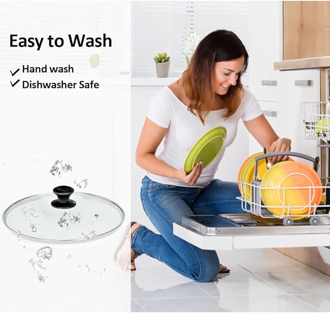 12 In Glass Lid for Frying Pan, Tempered Replacement Cover Compatible with All 12 inches Cookware for Skillets, Round Cast Iron, Cast Aluminium, Stainless Steel Pans &Pots
