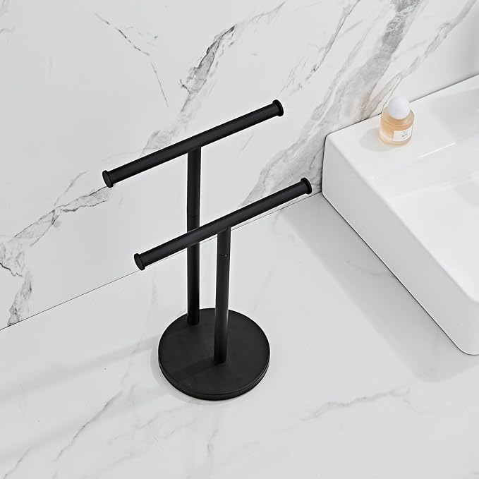 Black Hand Towel Holder Stand, Double T-Shape Hand Towel Stand Towel Rack Towel Bar for Bathroom Countertop, SUS304 Stainless Steel SHUNLI