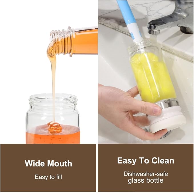 2 Pack 12 Oz Glass Honey Dispenser Pot with Silicone Base No Drip Honey Container Jar, Maple Syrup Dispenser with Handle for Pancake, Coffee or Tea Yellow