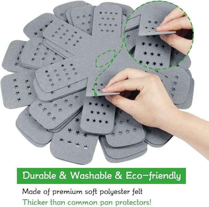BYKITCHEN Pan Protectors with Stars, Larger & Thicker Pan Separators Protectors, Set of 9 and 3 Different Sizes, Pot Protectors for Stacking and Protecting Your Cookware